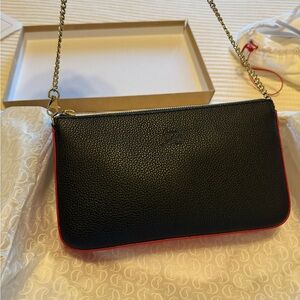Christian Louboutin LOUBILA Black Clutch with Red Trim